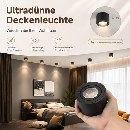 ZMH 4 Stück LED Aufbauspot Schwarz/Weiß Spots Deckenleuchte Dimmbar Ø80x50mm