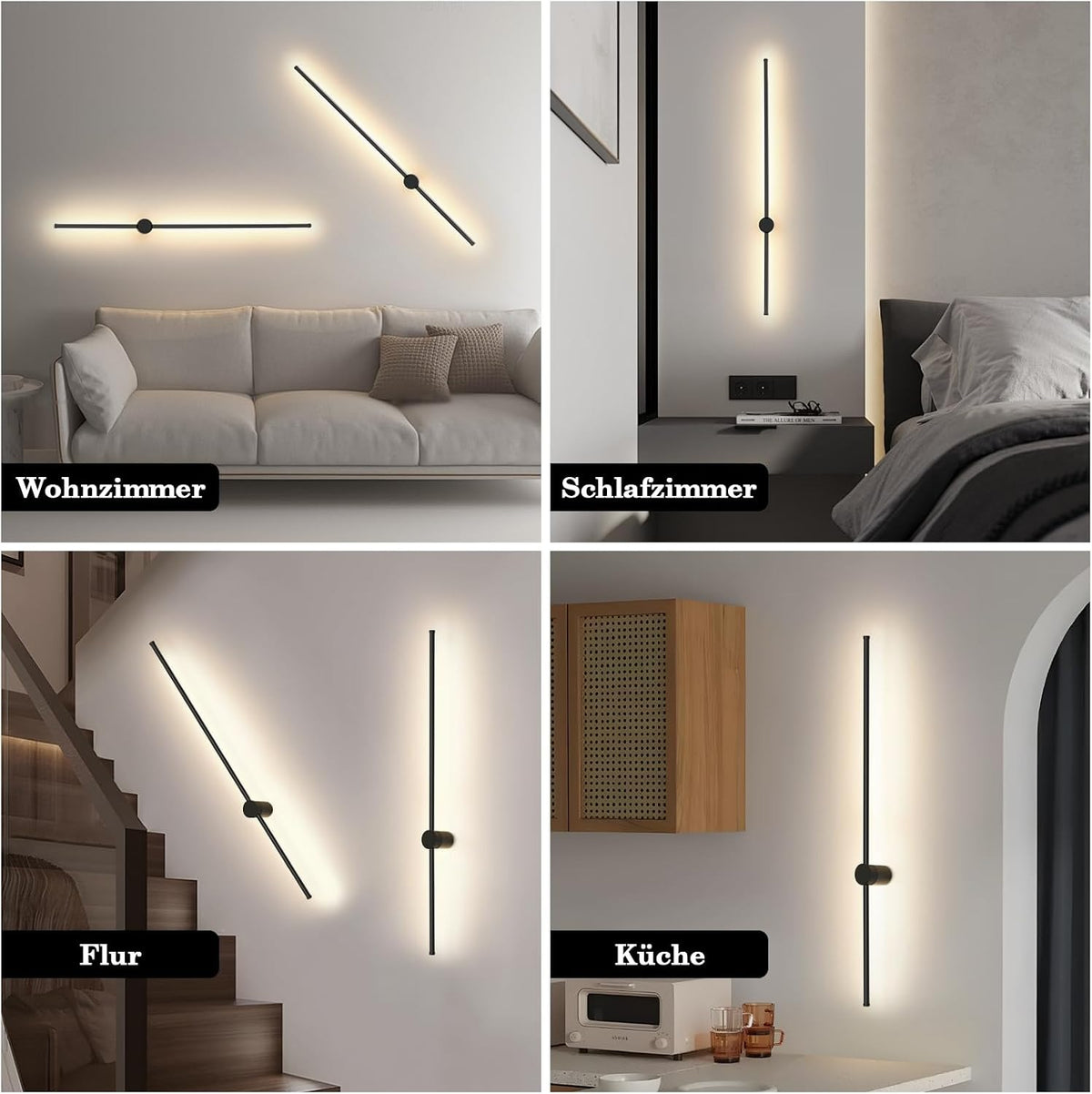ZMH Wandlampe LED Wandleuchte Innen 100CM Lang Schwarz Modern Flurlampe