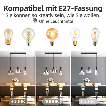 H?ngelampe Esszimmerlampe 3 Flammig H?ngeleuchte- E27 Vintage Esstisch Pendelleuchte H?henverstellbar Glas Schwarz Pendellampe H?ngend f¨¹r Schlafzimmer k¨¹che (ohne Leuchtmittel)