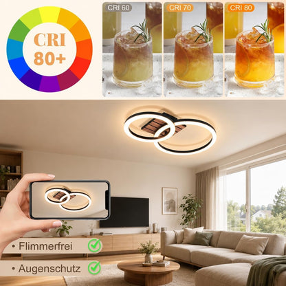 ZMH Deckenleuchte Wohnzimmer Deckenlampe LED 2-Ring Design Küchenlampe