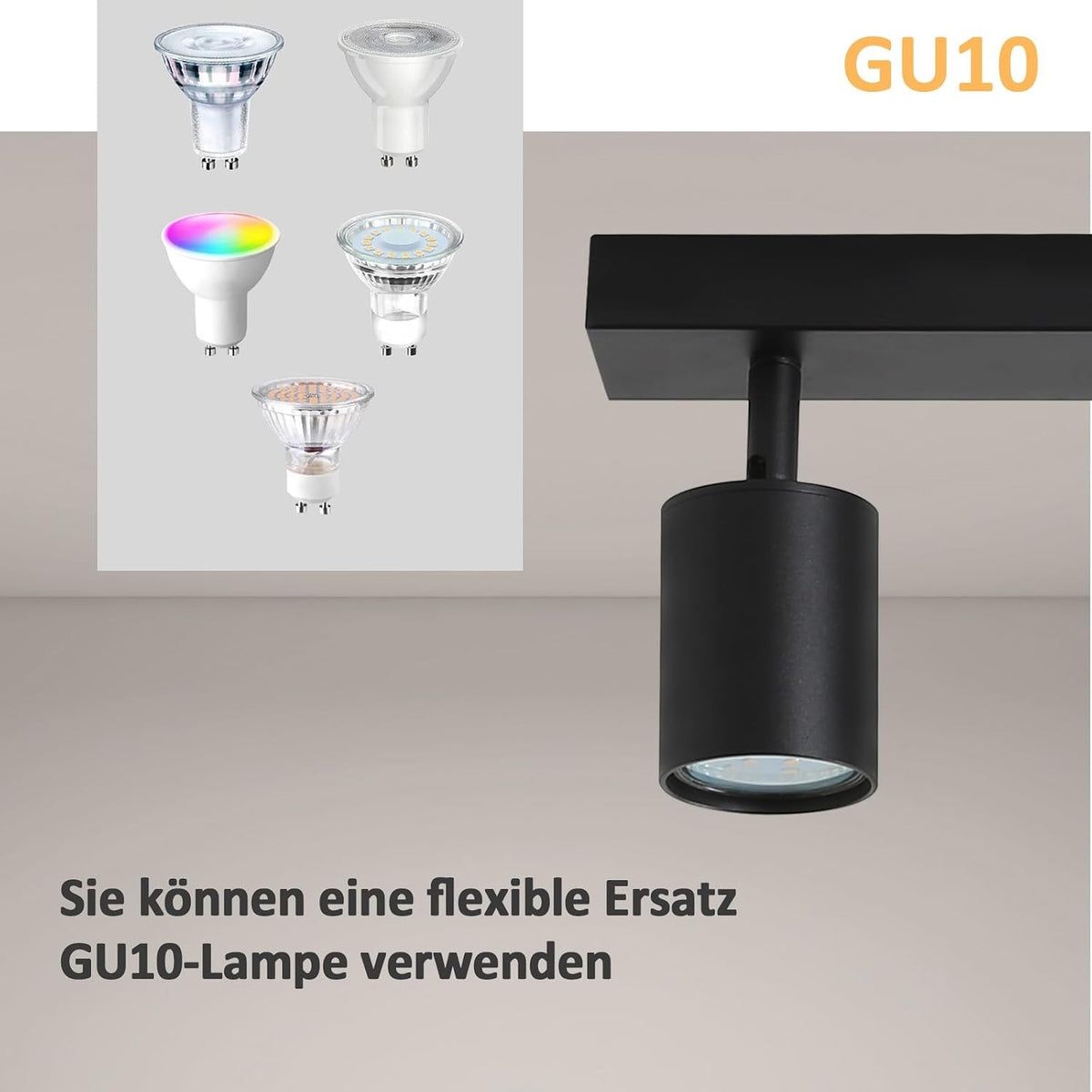 ZMH LED Deckenleuchte Schwarz Deckenstrahler: GU10 Deckenlampe Spots 5 Flammig 330°Schwenkbar Deckenspots Modern Flurlampe
