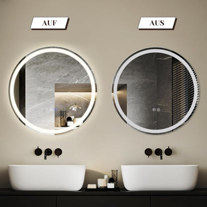 ZMH Spiegel Bad Badezimmerspiegel mit Beleuchtung - LED Badspiegel Rund 70cm Wandspiegel Badezimmer Dimmbar 3000K-6500K mit Touch-Schalter und Entfogger-Funktion