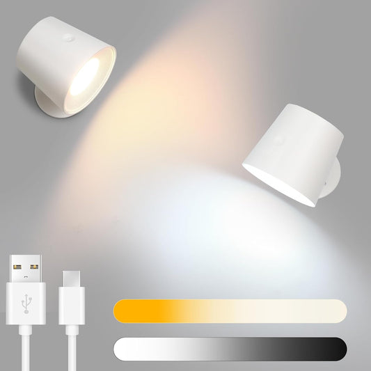 ZMH Wandlampe LED Wandleuchte Innen - Wandbeleuchtung 2 St¨¹ck mit Akku 360¡ã Drehbare Touch Control 3 Helligkeitsstufen Wei? Kabellose Wandleuchten F¨¹r Wohnzimmer Kinder Schlafzimmer