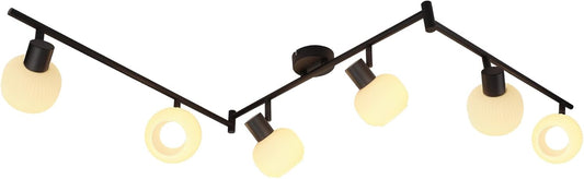 ZMH Deckenstrahler 6 Flammig Deckenleuchte Wohnzimmer - Deckenlampe Schwarz Strahler Innen Vintage Glas Deckenspots E14 Morden 350¡ãSchwenkbar Spots f¨¹r Schlafzimmer Flur(Ohne Leuchtmittel)