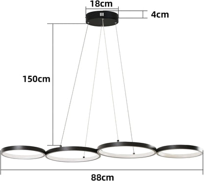 ZMH Pendellampe LED Pendellampe Dimmbar mit Fernbedienung Esstischlampe Esstisch Schwarz Hängelampe Ring 54W Höhenverstellbar Pendelleuchte für Wohnzimmer Schlafzimmer Arbeitszimmer Büro Esszimmer