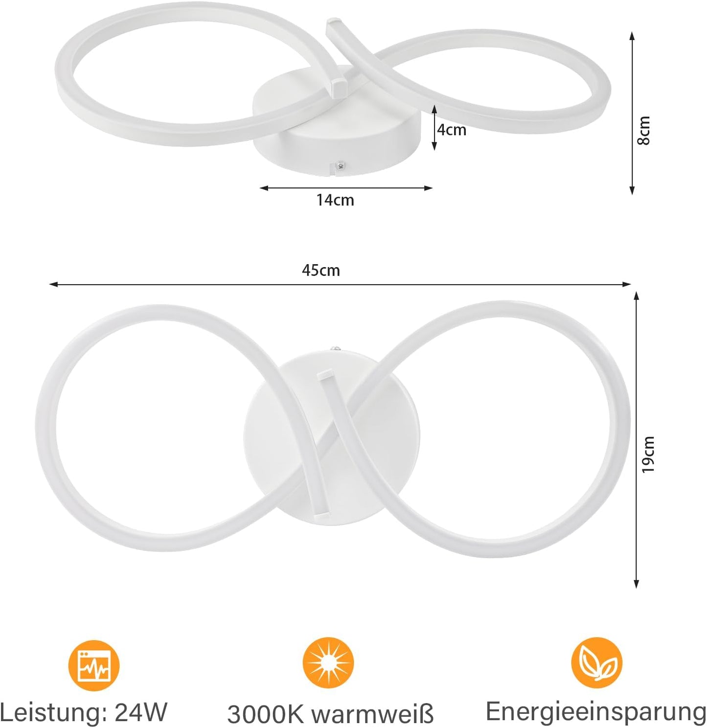 ZMH Deckenleuchte LED Deckenlampe Schlafzimmer - 24W Küchenlampe Moderne Kreative Design Wohnzimmerlampe 3000K Warmweiß Flurlampe Schlafzimmerlampe Weiß Deckenlampen für Esszimmer Kinderzimmer