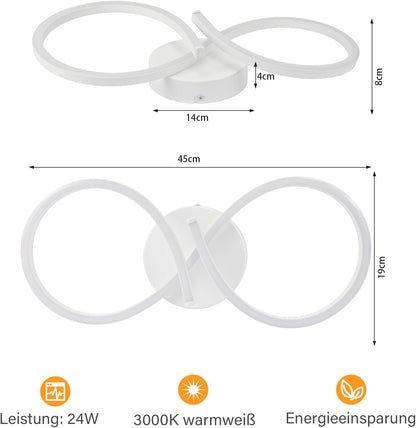ZMH Deckenleuchte LED Deckenlampe Schlafzimmer - 24W Küchenlampe Moderne Kreative Design Wohnzimmerlampe 3000K Warmweiß Flurlampe Schlafzimmerlampe Weiß Deckenlampen für Esszimmer Kinderzimmer