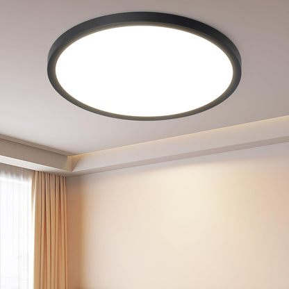 Deckenlampe LED Deckenleuchte Badezimmer - Ø30cm Badezimmerlampe Flach Schwarz Rhombenplatte Badlampe Rund Schlafzimmer Küchenlampe 24W Warmweiß Flurlampe Deckenbeleuchtung für Küche Flur Bad