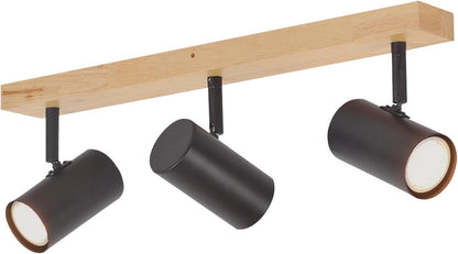 Deckenstrahler Schwarz 3 Flammig Flurlampe - Holz Deckenspots GU10 Vintage Retro Metall Deckenlampe Verstellbare 350¡ã f¨¹r Flur Schlafzimmer Wohnzimmer Arbeitszimmer Keine Leuchtmittel