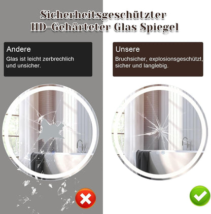 ZMH Spiegel Bad Badezimmerspiegel mit Beleuchtung - LED Badspiegel Rund 70cm Wandspiegel Badezimmer Dimmbar 3000K-6500K mit Touch-Schalter und Entfogger-Funktion
