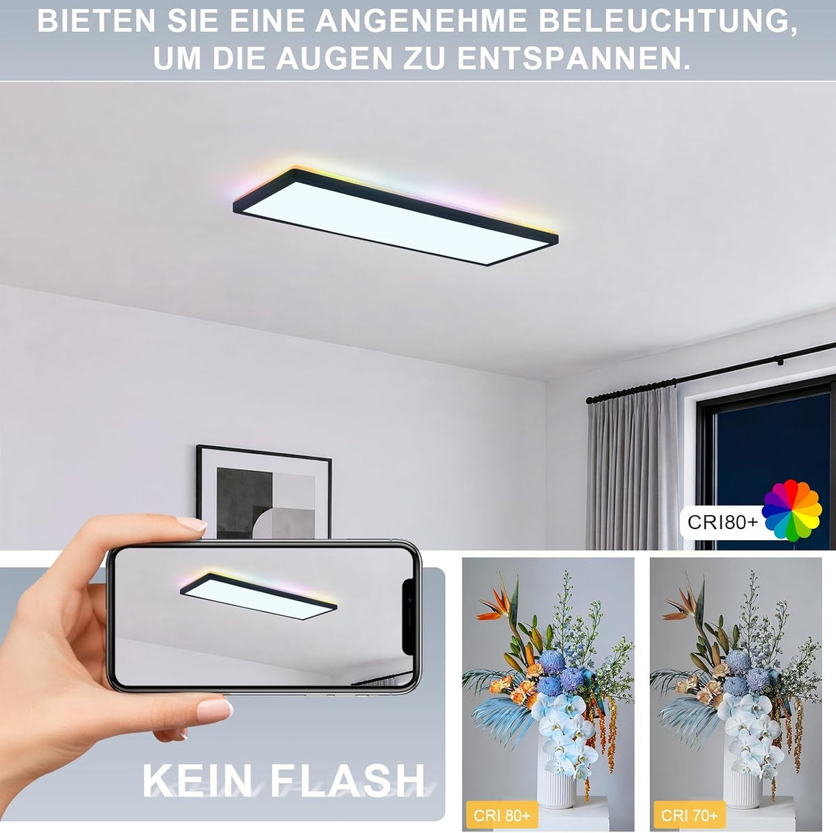 ZMH RGB LED Deckenleuchte Dimmbar Deckenlampe Weiß Modern 3000-6500K