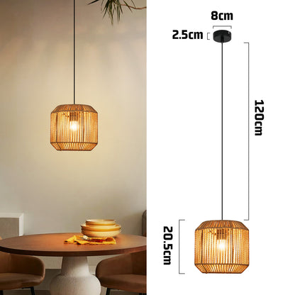 Pendelleuchte Esstisch H?ngelampe Vintage - Pendellampe Esszimmer 1 Flammig Esstischlampe Hanfseil Laterne Design E27 H?ngeleuchte f¨¹r Schlafzimmer Wohnzimmer Flur(Ohne Leuchtmittel)