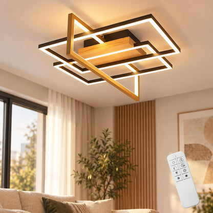 ZMH Deckenlampe Wohnzimmer LED Schwarz Deckenleuchte 46W Holz Küchenlampe