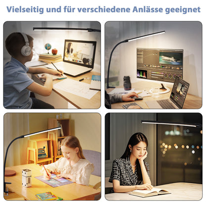 ZMH Schreibtischlampe LED Klemmbar - Schreibtischleuchte Schwarz 3 Farben und 5 Helligkeitsstufen USB 5W Tageslichtlampe Augenschutz Schwanenhals Tischlampe f¨¹r B¨¹ro Arbeitszimmer Schneider