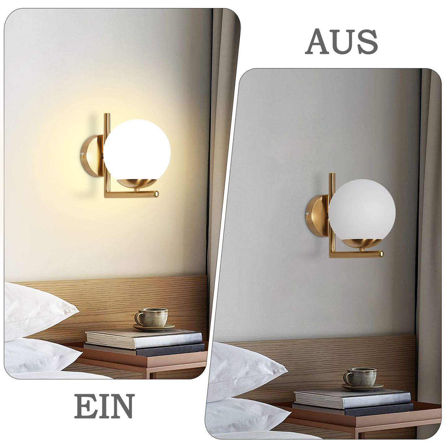 Wandleuchte Innen Wandlampe Schlafzimmer - Wandbeleuchtung Treppenhaus Glaskugel Vintage Gold Glas Lampenschirm Flurlampe Badezimmer E27 Modern Design Beleuchtung f¨¹r Flur Bad - Ohne Leuchtmittel