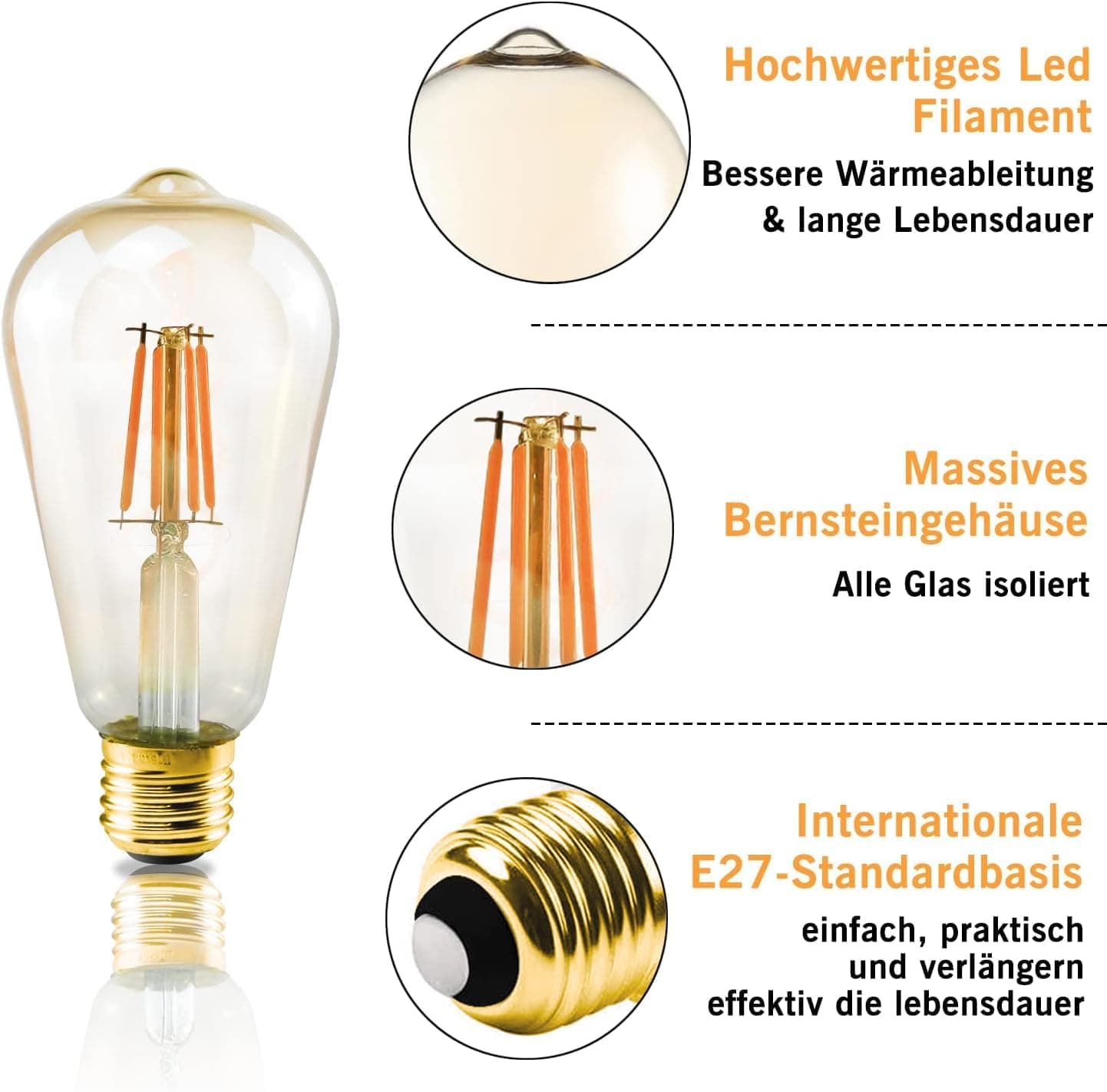 ZMH 6x LED Vintage Edison Glühbirne E27 4W Retro Glühlampe ST64 Leuchtmittel LED Filament Dekorative Lampen 2700K Warmweiß Licht Antike Beleuchtung für Haus Café Bar Restaurant ZMH-Lichtstein