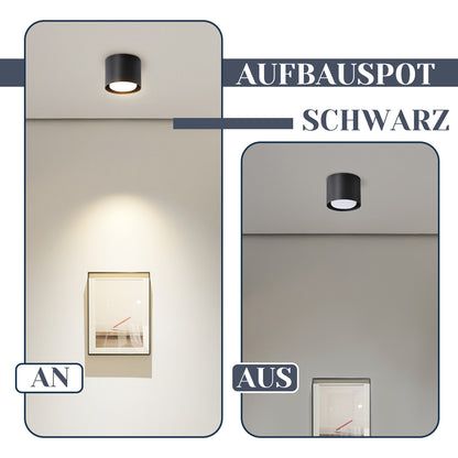 ZMH LED Aufbauspot Schwarz Aufbaustrahler: Deckenspots Rund 5W kleine Deckenleuchte Aufputz GX53 3000K Aufbauleuchte schwenkbar aus Aluminium Deckenstrahler f¨¹r Wohnzimmer Treppenhaus Flur