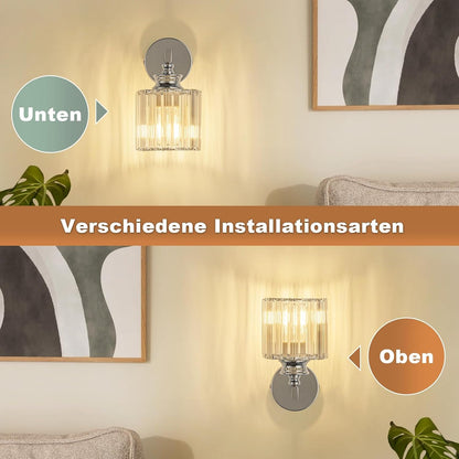 ZMH Wandleuchte Innen Moderne-Wandlampe Kristall Wandbeleuchtung E27 Nachttischlampe Wand Flurlampe Wand 1 Flammig für Schlafzimmer Wohnzimmer Treppenhaus Flur