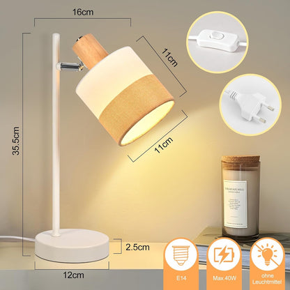 ZMH Tischlampe Wohnzimmer Nachttischlampe Holz 2er Set E14