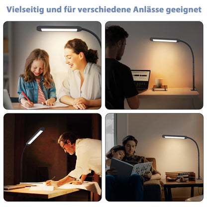 ZMH Schreibtischlampe LED Klemmbar - Dimmbar Schreibtischleuchte Schwarz 5 Farben und 5 Helligkeitsstufen 11W Tageslichtlampe Augenschutz Schwanenhals Tischlampe f¨¹r B¨¹ro Arbeitszimmer Schneider