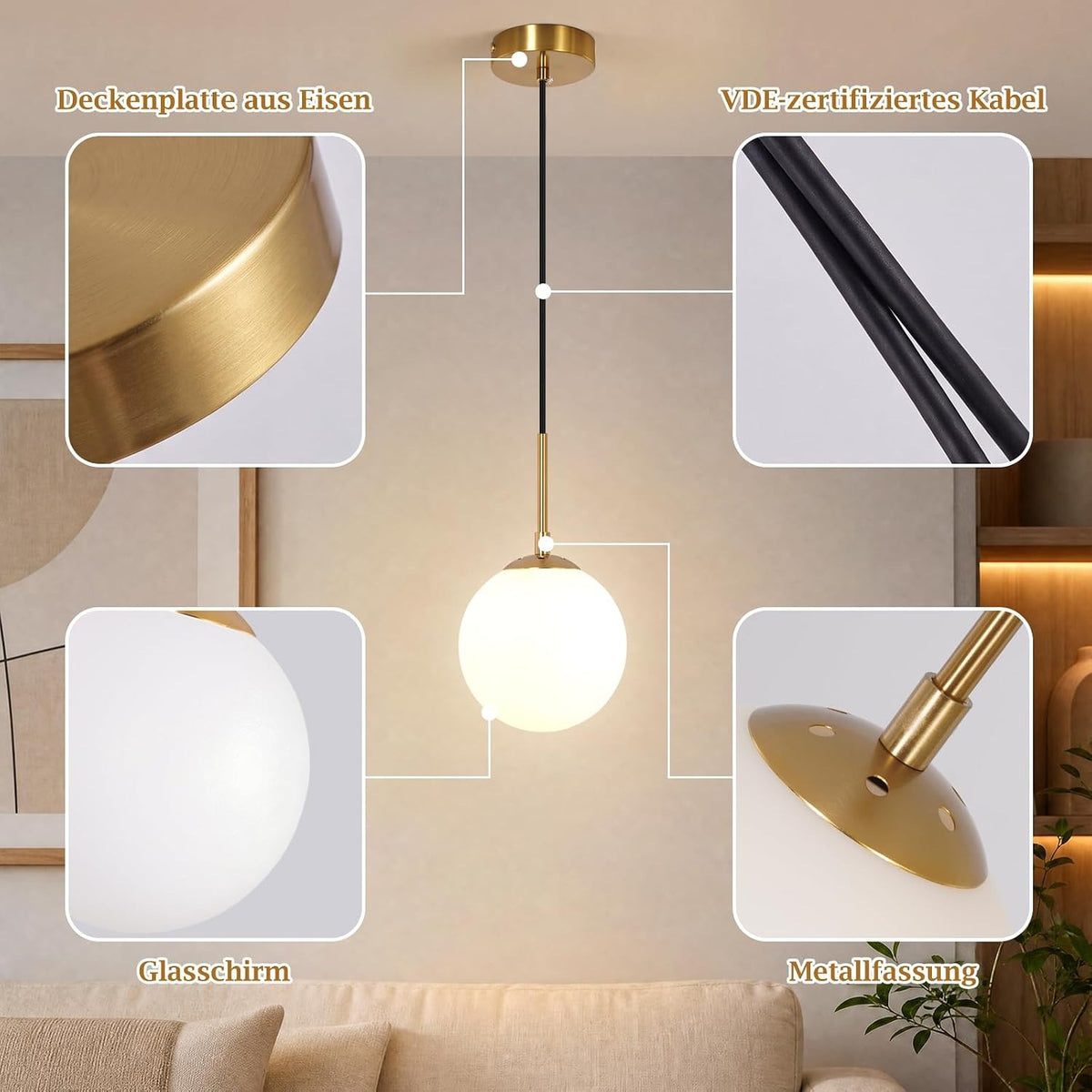 ZMH Pendelleuchte G9 Schlafzimmer Glas Esstisch Modern Hängelampe