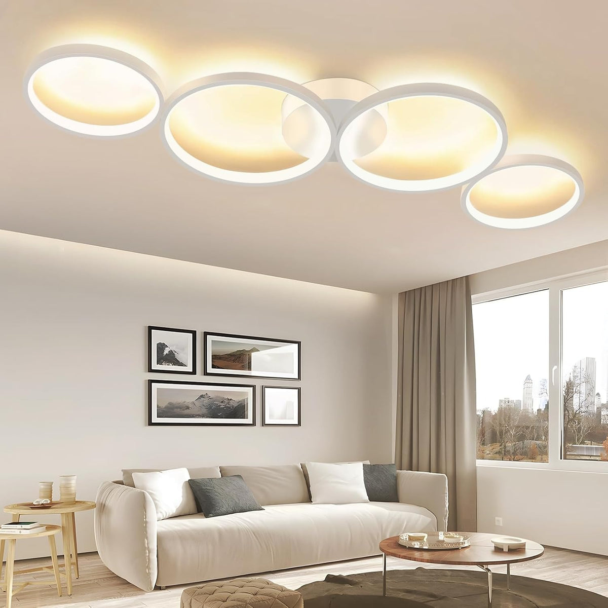 ZMH LED Deckenlampe Modern, 4-flammig in Ring-Optik, 37W Warmweiß 3000K, Deckenleuchte Rund 89cm aus Aluminium
