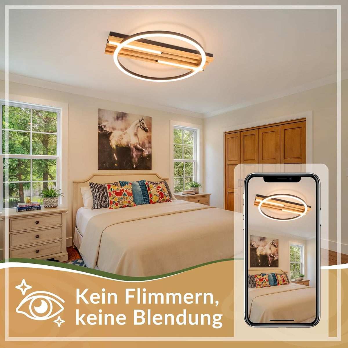 ZMH LED Deckenleuchte Holz Deckenlampe:38cm Wohnzimmer 3000K