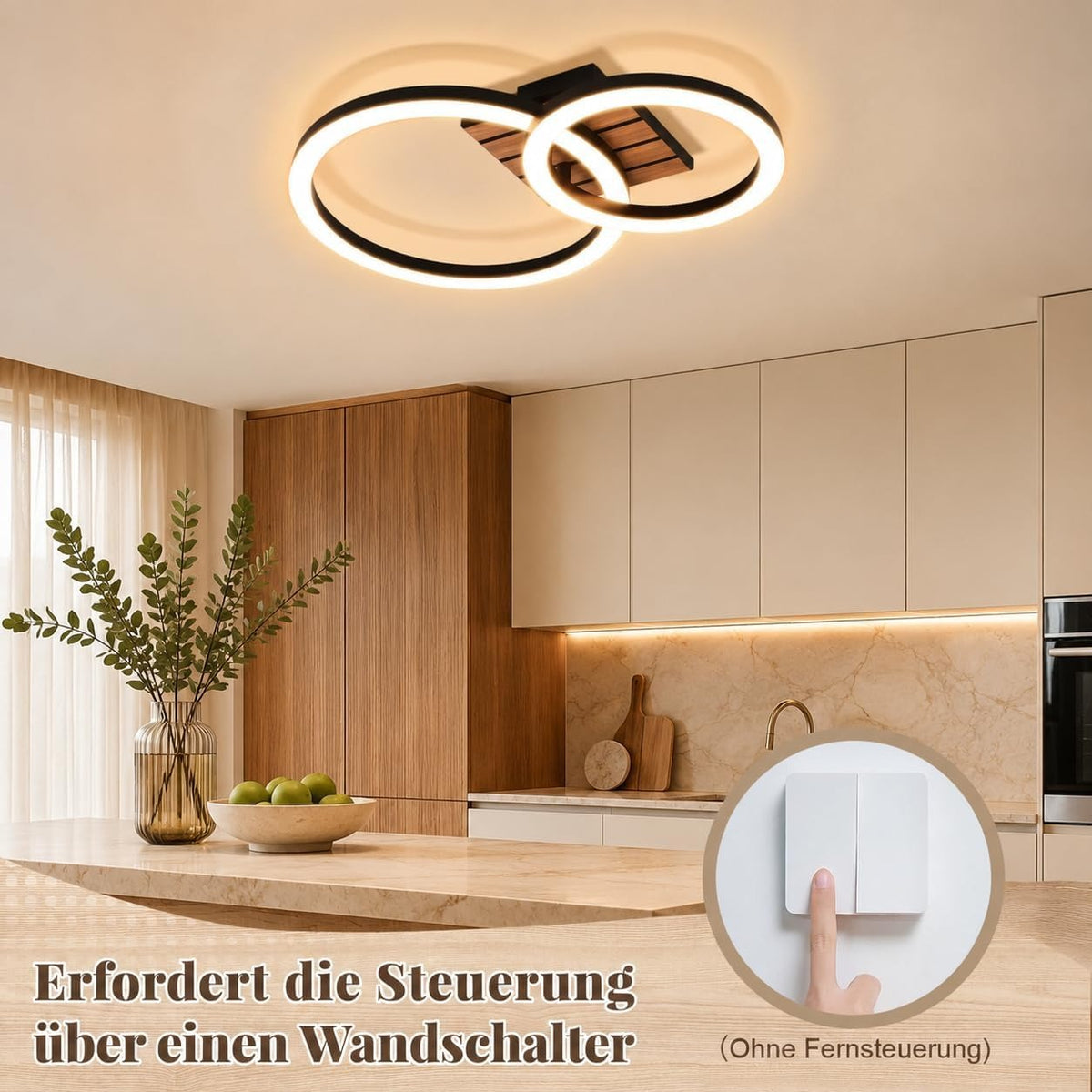 ZMH Deckenleuchte Wohnzimmer Deckenlampe LED 2-Ring Design Küchenlampe