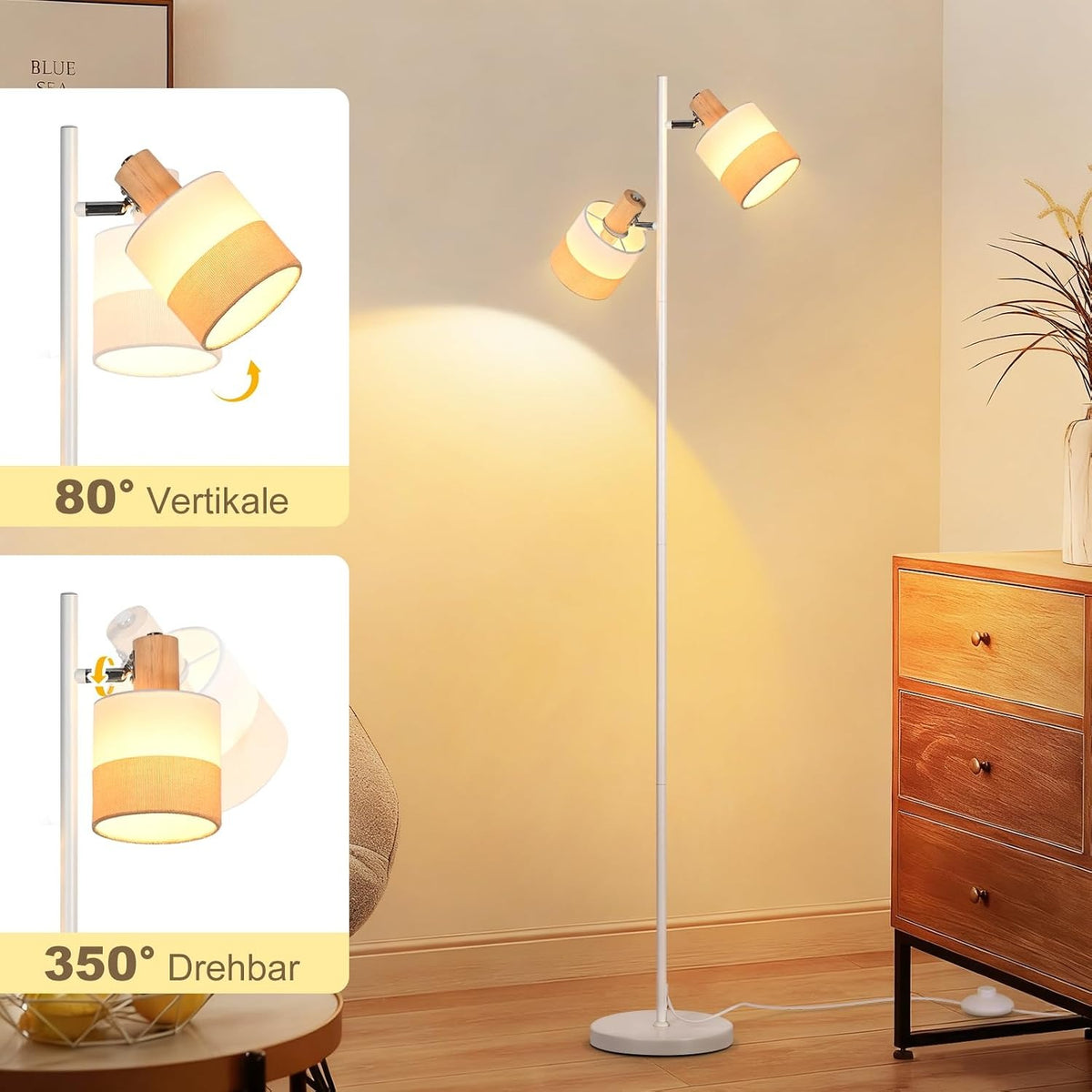 ZMH Stehlampe wohnzimmer drehbarer E14 Doppellampenkopf