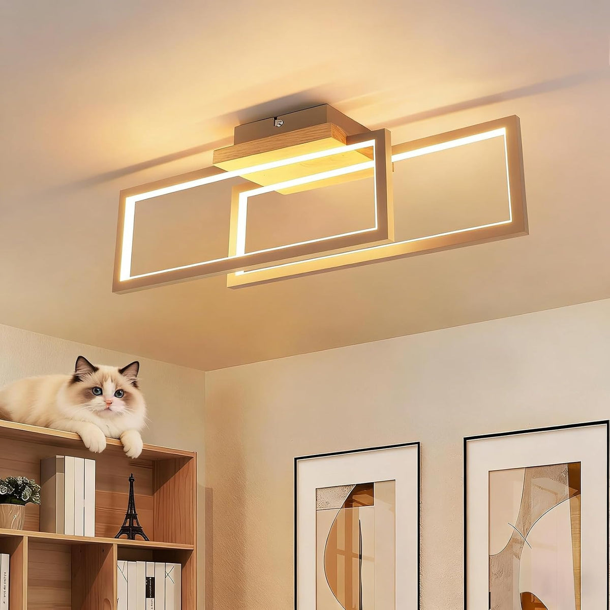 ZMH Deckenlampe LED Deckenleuchte Schlafzimmer 24W Holz 48cm Flurlampe