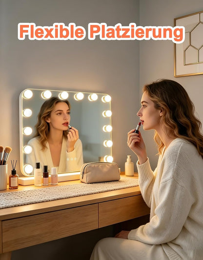 ZMH Hollywood Schminkspiegel Spiegel mit Beleuchtung - 50×40CM LED Vanity Mirror Klein Kosmetikspiegel mit Licht Tischspiegel 3 Modi Schminktischspiegel Touch Dimmbar