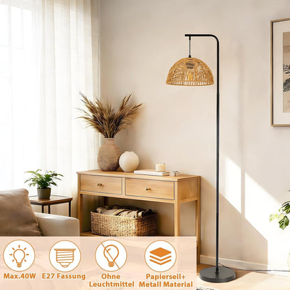 ZMH Stehlampe Rattan Stehleuchte Boho Standlampe 1 Flammig