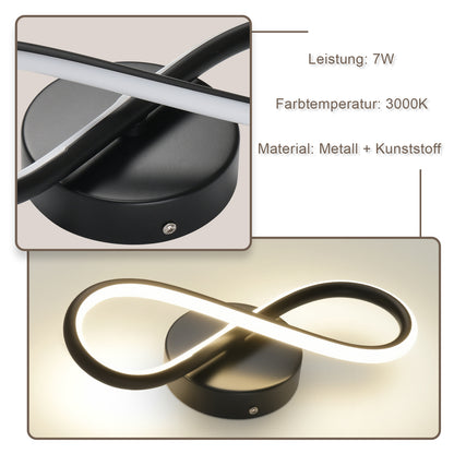 ZMH Wandleuchte Innen LED Wandlampe Schwarz: Wand Lampe f¨¹r Treppenhaus Schlafzimmer Wohnzimmer Korridor K¨¹hles Modern Design 7W Kurvendesign Dekorativ Wandleuchten Warmwei? 3000K
