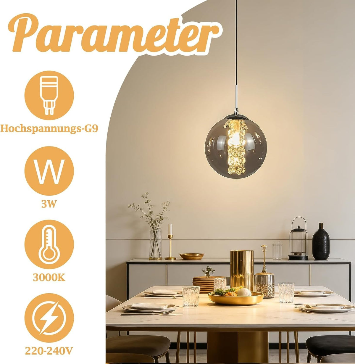ZMH Pendelleuchte Glas Hängelampe Modern - 1 Flammig Bernstein