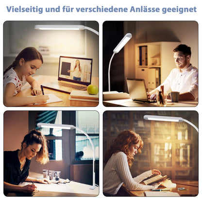 ZMH Schreibtischlampe LED Dimmbar - Klemmbar Tischlampe mit Stecker B¨¹rolampe Tageslichtlampe Wei? 5 Farbtemperatur-Helligkeitsstufen 11W Arbeitsplatzleuchte mit Timerfunktion Nachtlicht-Modus