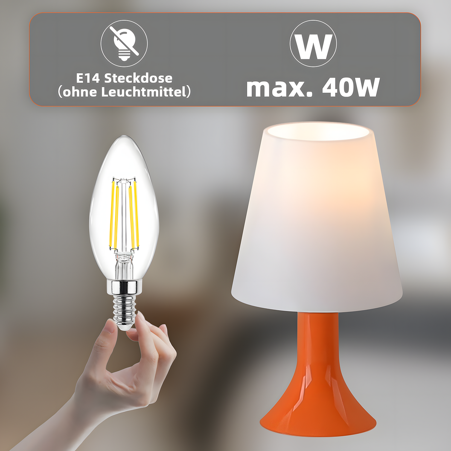 Nachttischlampe Wohnzimmer Tischleuchte mit Kabel - Tischlampe 2er Set Kleine Lampe E14 Tischlampen Orange Moderne Landhausstil für Esstisch Schlafzimmer - Ohne Leuchtmittel