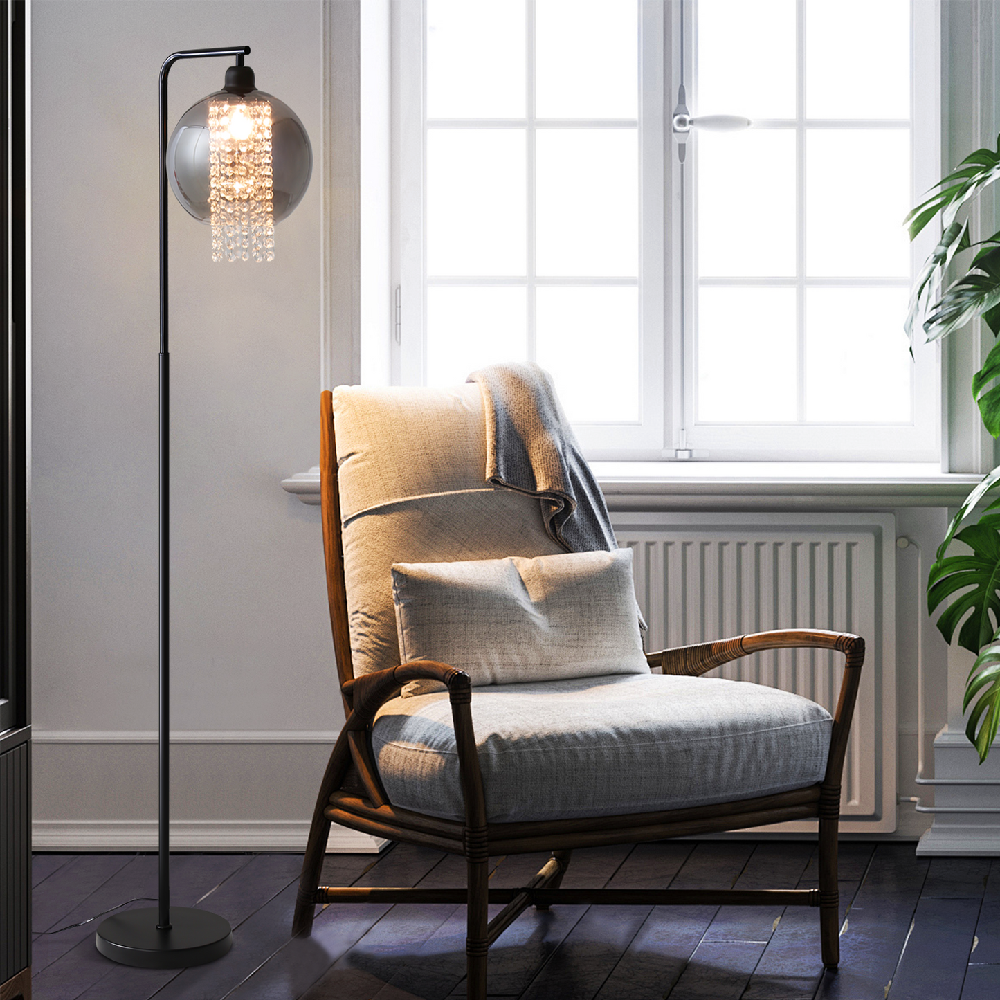ZMH Stehlampe Wohnzimmer Stehleuchte Schlafzimmer - E27 Standleuchte Rauchgrau Gro? Standlampe Modern mit Fu?schalter Design Glaskugel Glas Kristall f¨¹r B¨¹ro Sofa Kinderzimmer Hotel(Ohne Leuchtmittel)