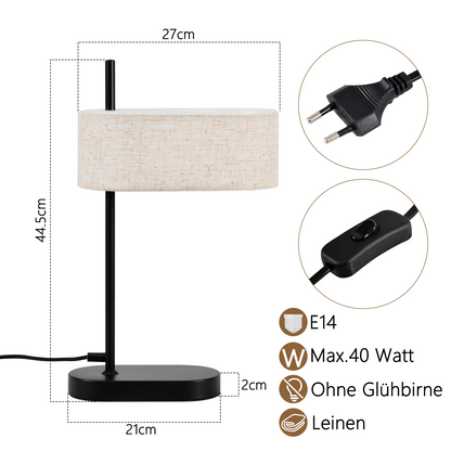 ZMH Nachttischlampe Schlafzimmer Tischlampe Vintage - 2er 44.5cm E14 Schwarz Tischleuchte Leinen Stoffschirm mit Schalter Kabel Retro f¨¹r Wohnzimmer B¨¹ro (ohne Leuchtmittel)