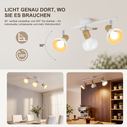 ZMH Deckenstrahler 3 Flammig Deckenleuchte Vintage - Deckenlampe Flur Weiß Deckenspots E14 Strahler Innen Industrial Metall 350°Schwenkbar Spots für Schlafzimmer Wohnzimmer(Ohne Leuchtmittel)