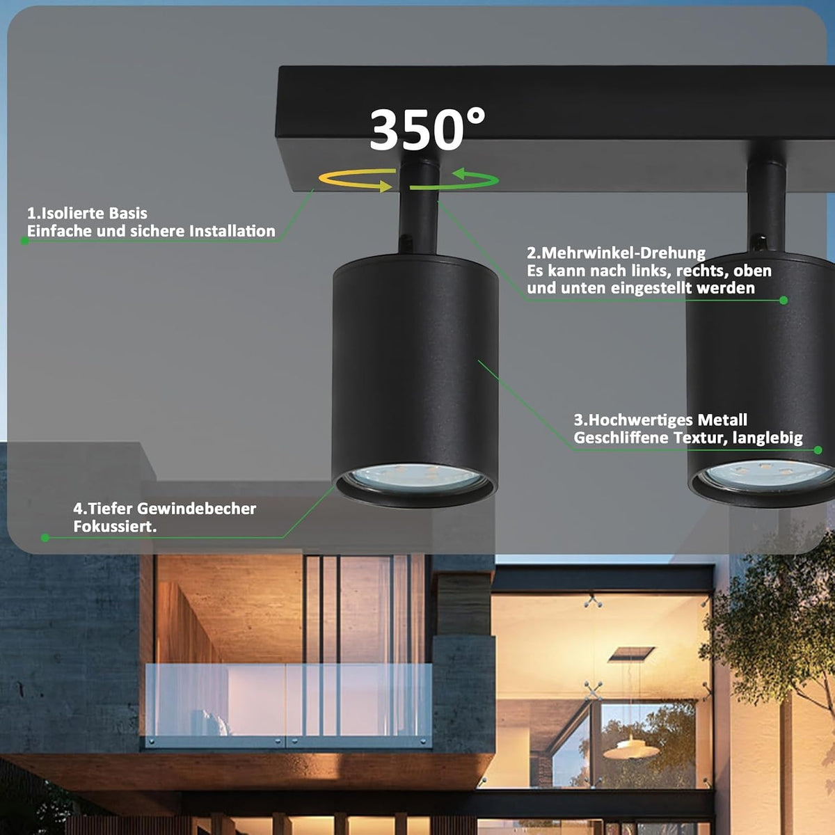 ZMH LED Deckenleuchte Schwarz Deckenstrahler: GU10 Deckenlampe Spots 5 Flammig 330°Schwenkbar Deckenspots Modern Flurlampe