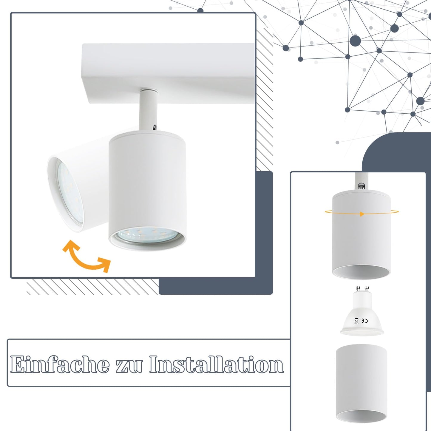 ZMH LED Deckenleuchte Weiß Deckenstrahler: GU10 Deckenlampe Spots 5 Flammig 330°Schwenkbar Deckenspots Modern Flurlampe Industrial Wandstrahler für Wohnzimmer Schlafzimmer Küche Ohne Leuchtmittel