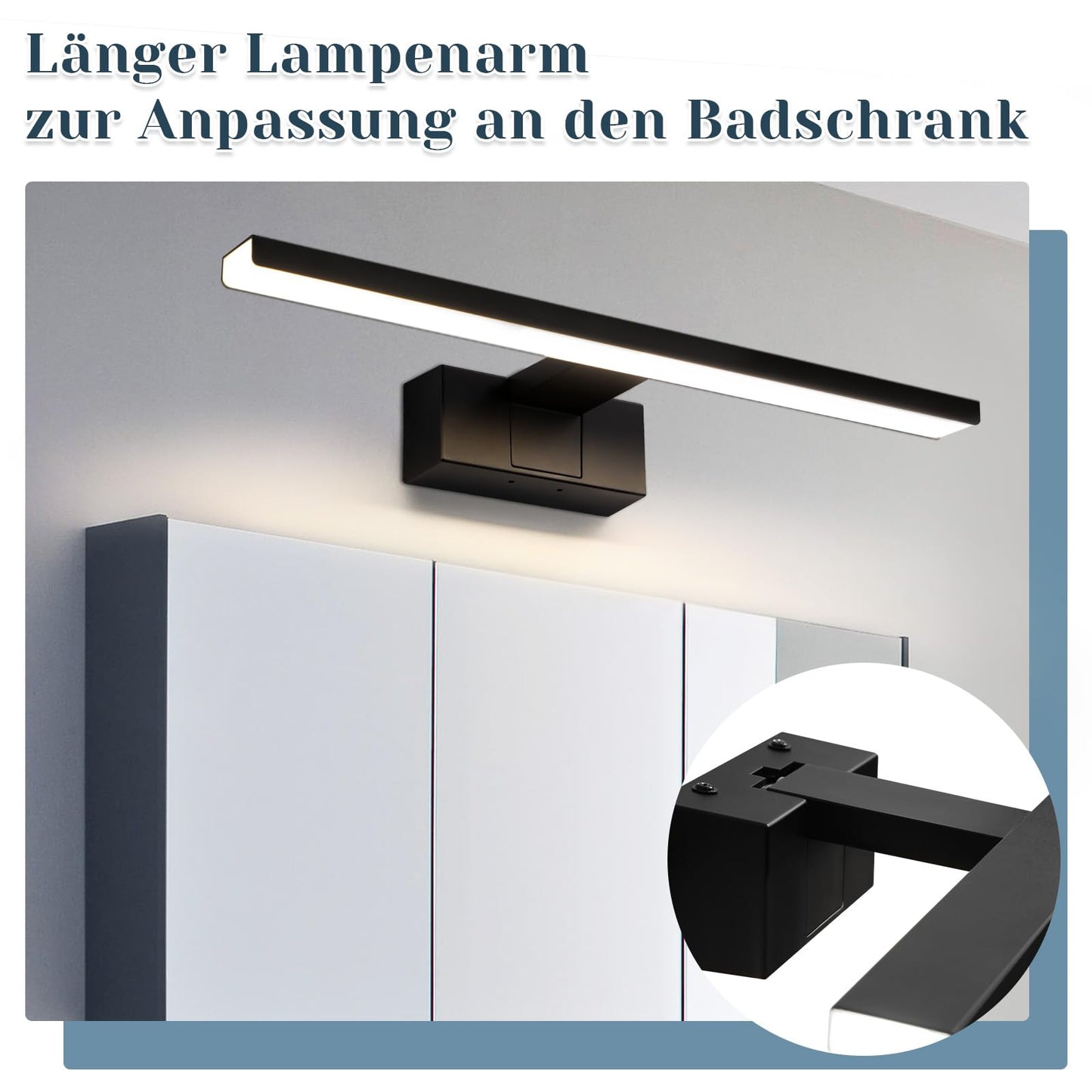 ZMH LED Spiegelleuchte Bad - 60CM Spiegellampe Schwarz Badezimmer Badlampe Wand Wasserdicht IP44 Wandlampe Modern Neutralweiß 4000K Weiß Wandleuchte für Keller Küche Badschrank