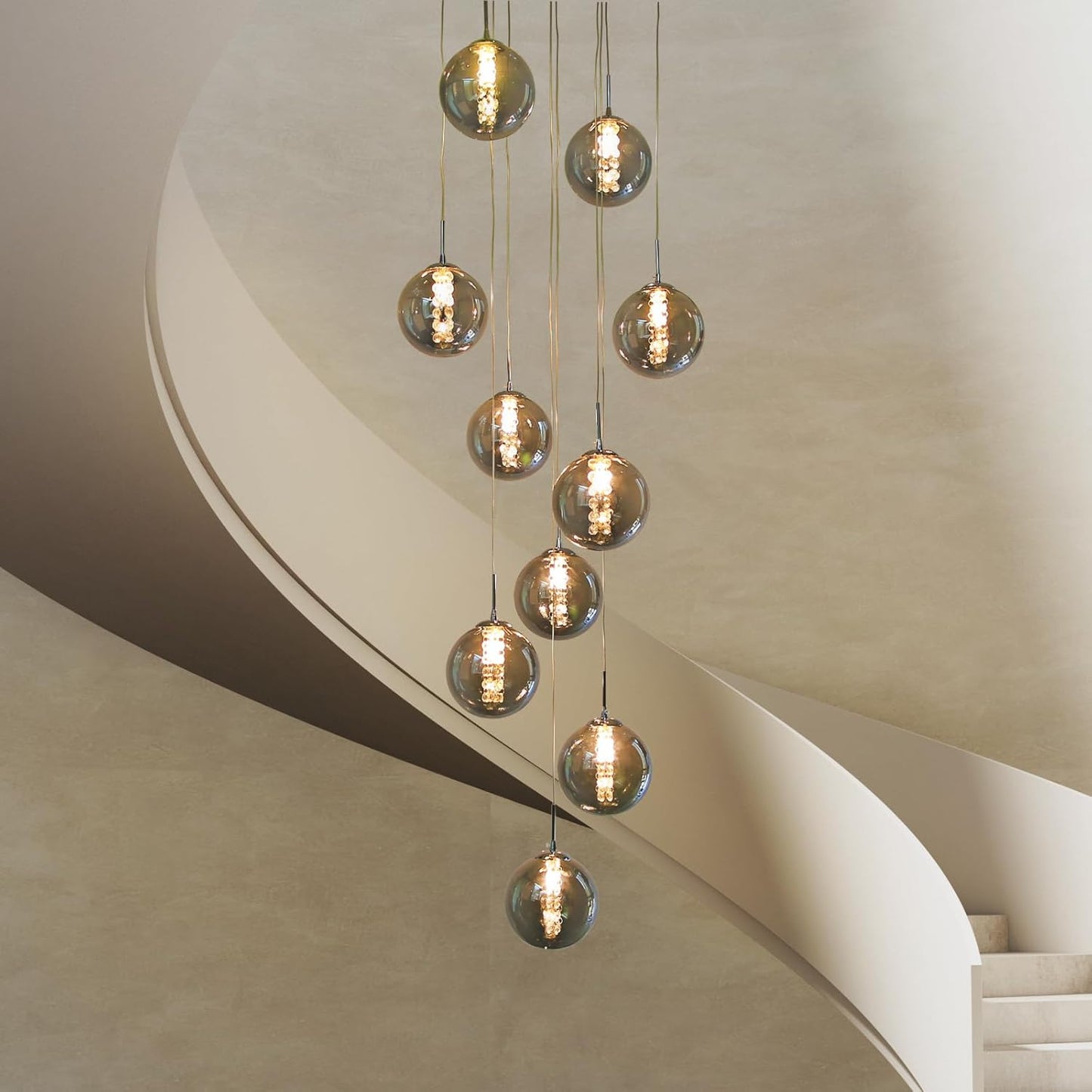 ZMH Pendelleuchte esstisch Pendellampe H?henverstellbar Kronleuchter H?ngeleuchte 10-Flammig aus Glas in Farbe Grau Wohnzimmerlampe Schlafzimmerlampe Esstischlampe Flurlampe [Energieklasse E]