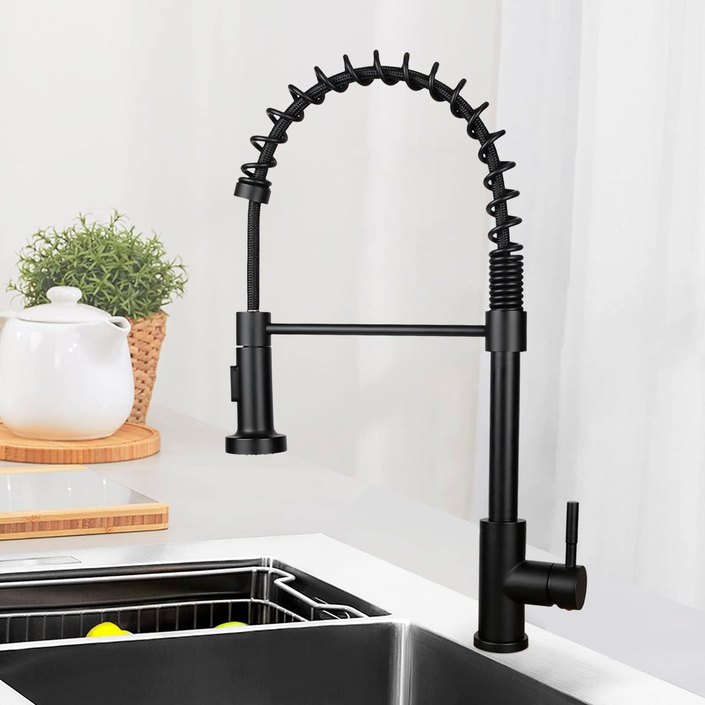 ZMH Wasserhahn K¨¹che Hochdruck K¨¹chenarmatur - Armatur mit Brause Mischbatterie Ausziehbar Edelstahl 360¡ã Schwenkbar Sp¨¹ltischarmatur K¨¹chenwasserhahn mit Spiralfeder - Schwarz