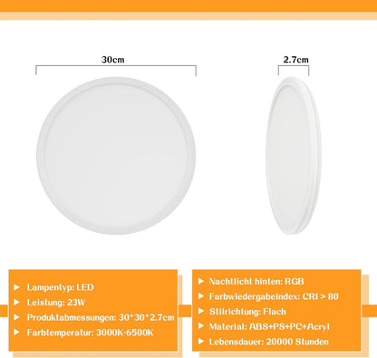 Deckenlampe LED Deckenleuchte Flach - Schlafzimmerlampe 30CM Badezimmerlampe 23W Küchenlampe Schlafzimmer weiß Deckenbeleuchtung Flurlampe Decke Badlampe 3000K-6500K für Küche Flur