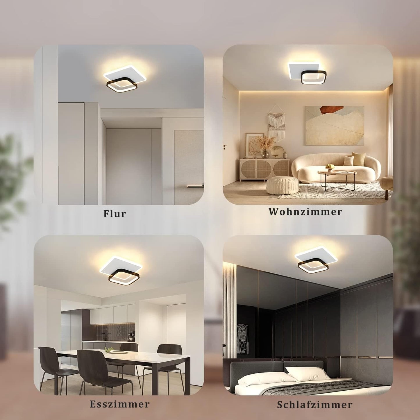 ZMH LED Deckenlampe Schlafzimmer Deckenleuchte - 3000K Warmweiß Schlafzimmerlampe 15W Acryl Modern Wohnzimmerlampe Rund Schwarz Design Deckenbeleuchtung für Wohnzimmer Esszimmer Küche Flur