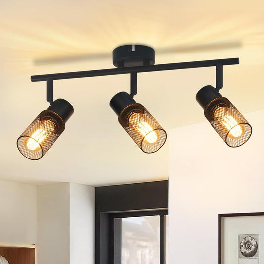 ZMH  Deckenleuchte Schwarz 3 Flammig Deckenstrahler - Deckenlampe Vintage E27 Schwenkbar 330¡ãSpotleuchte Metall Schirm f¨¹r Wohnzimmer Schlafzimmer K¨¹che Kinderzimmer Max.25W Ohne Leuchtmittel