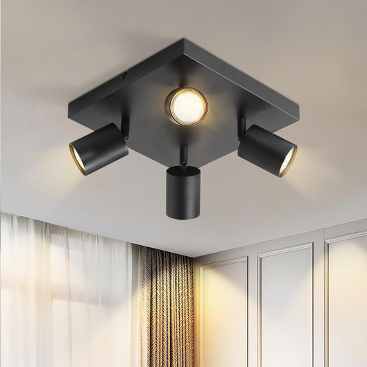 ZMH Deckenstrahler Wohnzimmer Deckenlampe 4 Flammig: Deckenleuchte GU10 Modern Strahler Schwarz Flur K¨¹chenlampe Deckenspot Innen Schwenkbar LED Spot f¨¹r Schlafzimmer K¨¹che Ohne Leuchtmittel