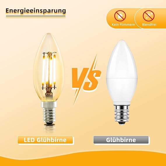 ZMH 6 Stück LED E14 Glühbirne Leuchtmittel: Warmweiß Lampe kerze 4W 2700K Filament Birne Retro Edison C35 Glühlampe Vintage Light Bulb Glas Energiesparlampe - Nicht Dimmbar