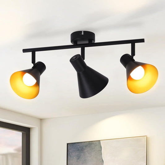 ZMH Deckenlampe K¨¹che Deckenstrahler Schwarz - Vintage Deckenleuchte 3 Flammig K¨¹chenlampe E14 Schwenkbar 330¡ã Flurlampe Metall Industrial Strahler Deckenspot f¨¹r Wohnzimmer Schlafzimmer Flur B¨¹ro